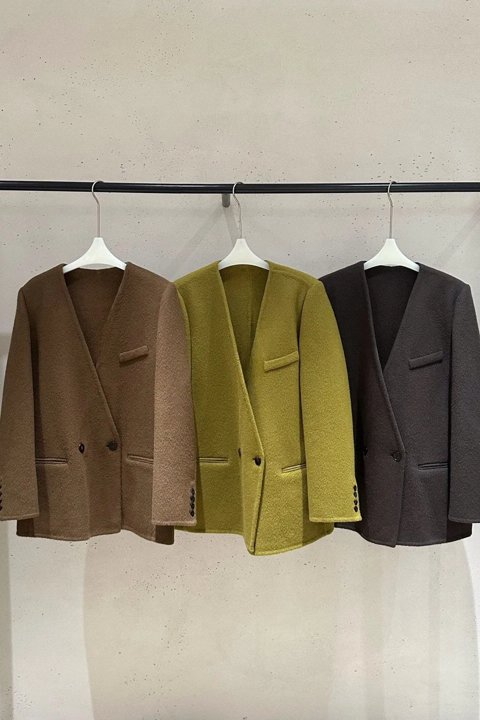 100% wool V-neck collarless jacket | 4 color