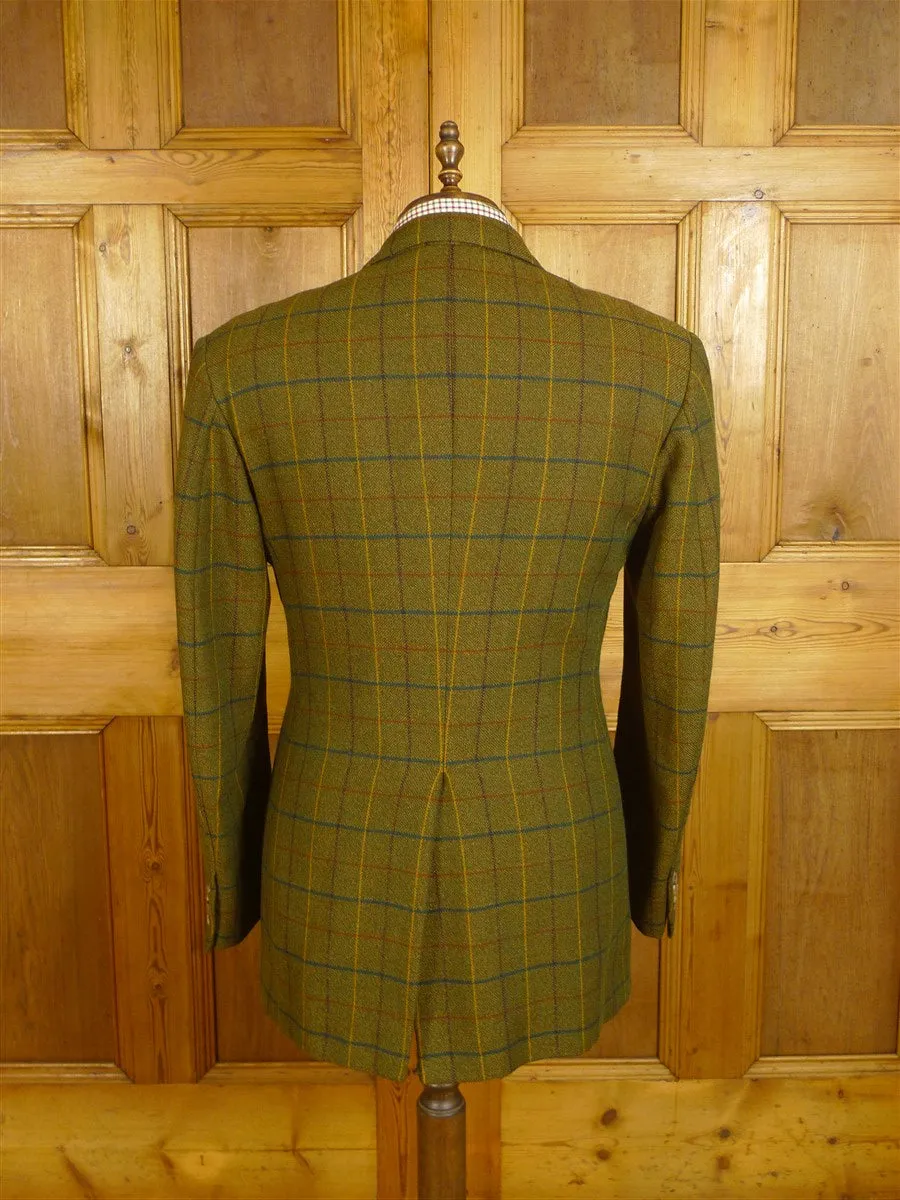 24/0882 bespoke tailored green wp check tweed shooting suit w/ ghillie collar 42 long