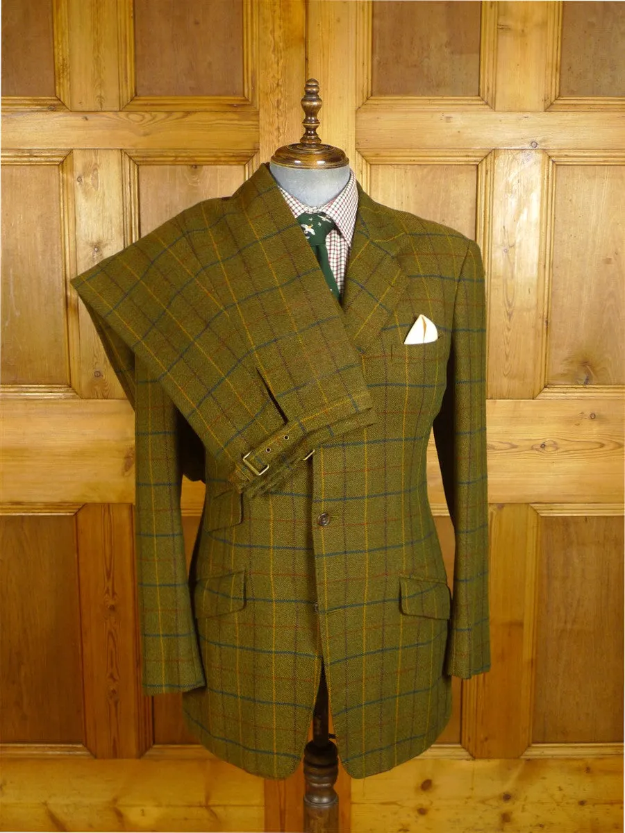 24/0882 bespoke tailored green wp check tweed shooting suit w/ ghillie collar 42 long