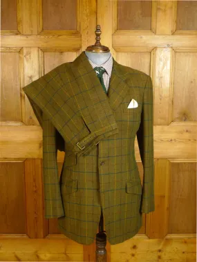 24/0882 bespoke tailored green wp check tweed shooting suit w/ ghillie collar 42 long