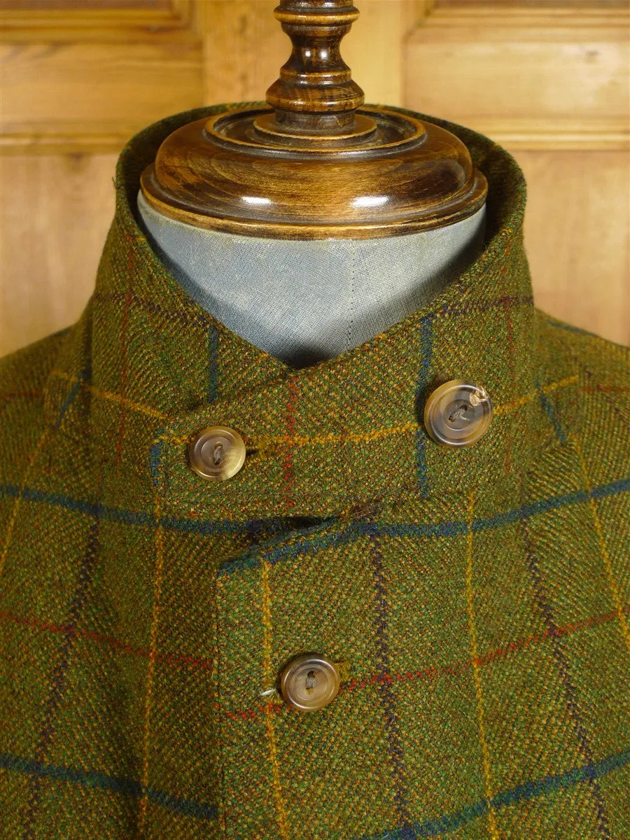 24/0882 bespoke tailored green wp check tweed shooting suit w/ ghillie collar 42 long