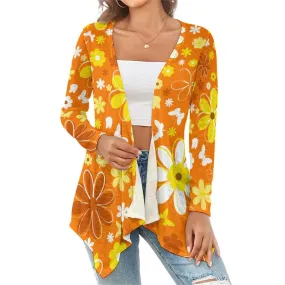 60s 70s style Orange Cardigan, Vintage inspired Orange Knit Cardigan Sweater, Retro Cardigan Women, Mod 60s style cardigan, Floral Cardigan