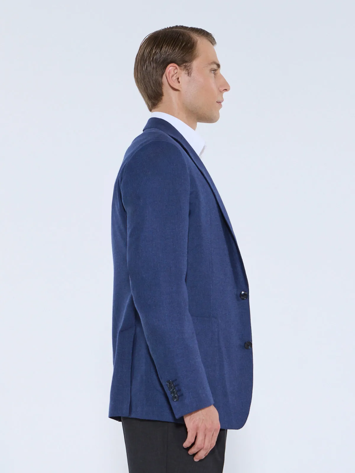 Adria Blazer - Indigo Silk & Wool Basketweave