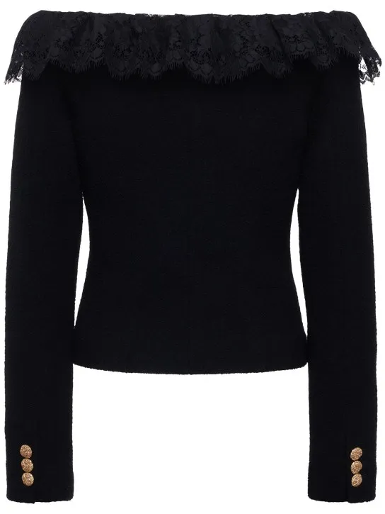 Alessandra Rich   Tweed bouclé off-the-shoulder jacket 