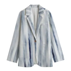 All-Over Print Women's Leisure Blazer | 245GSM Cotton 78 blue, striped print