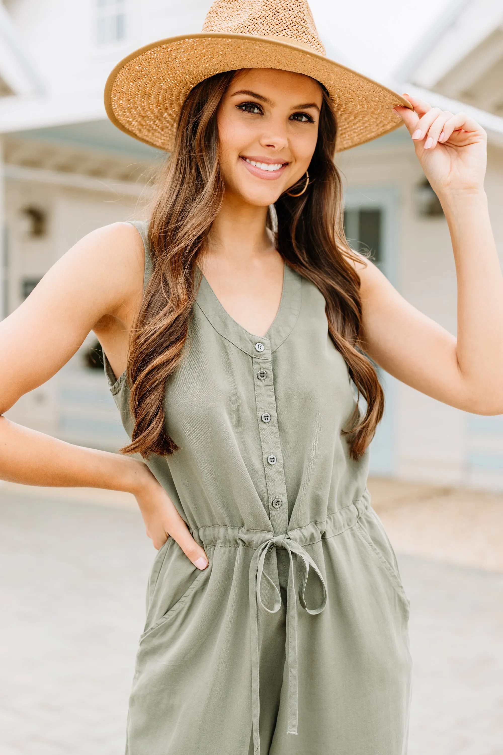 Always Reliable Olive Green Chambray Jumpsuit