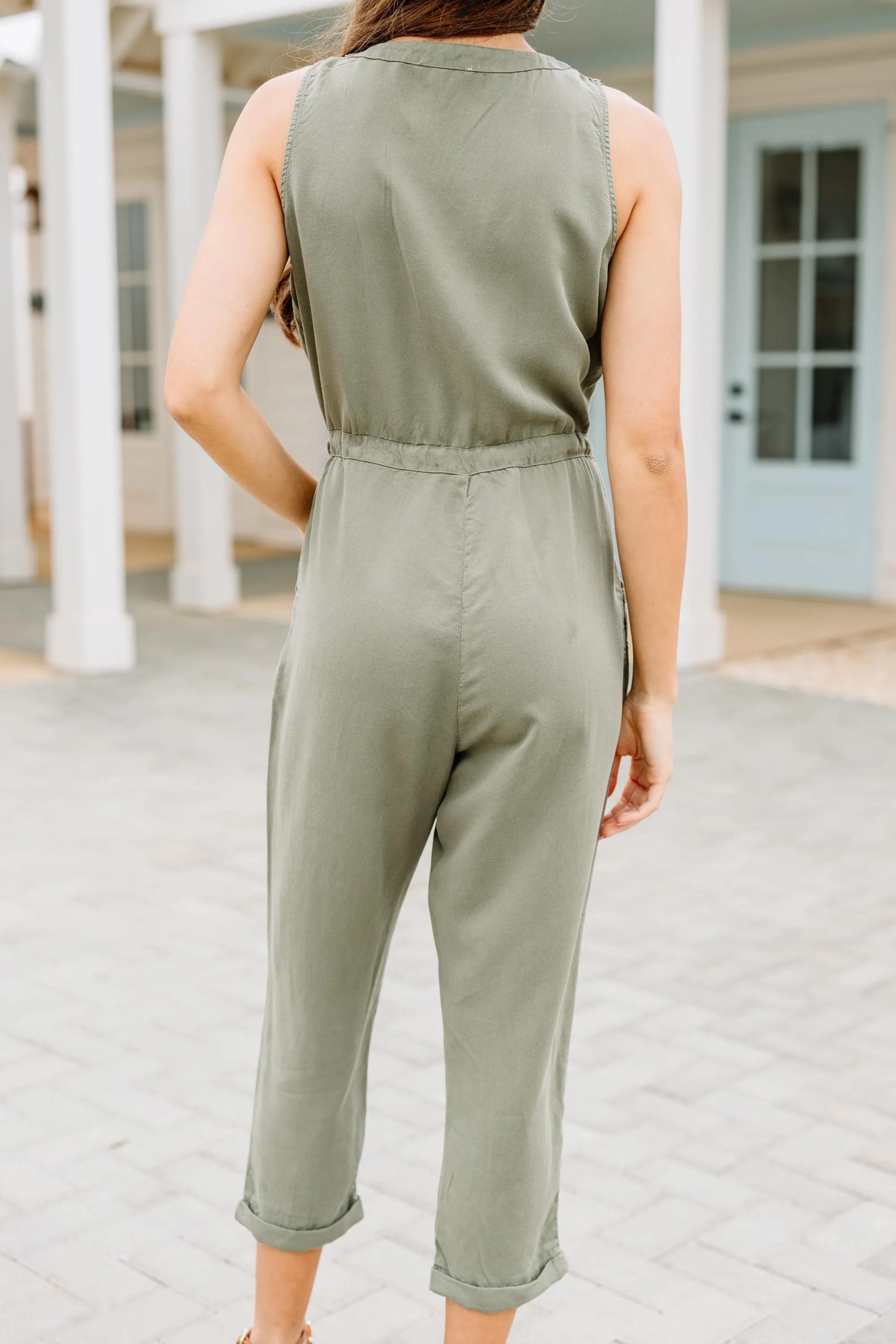 Always Reliable Olive Green Chambray Jumpsuit