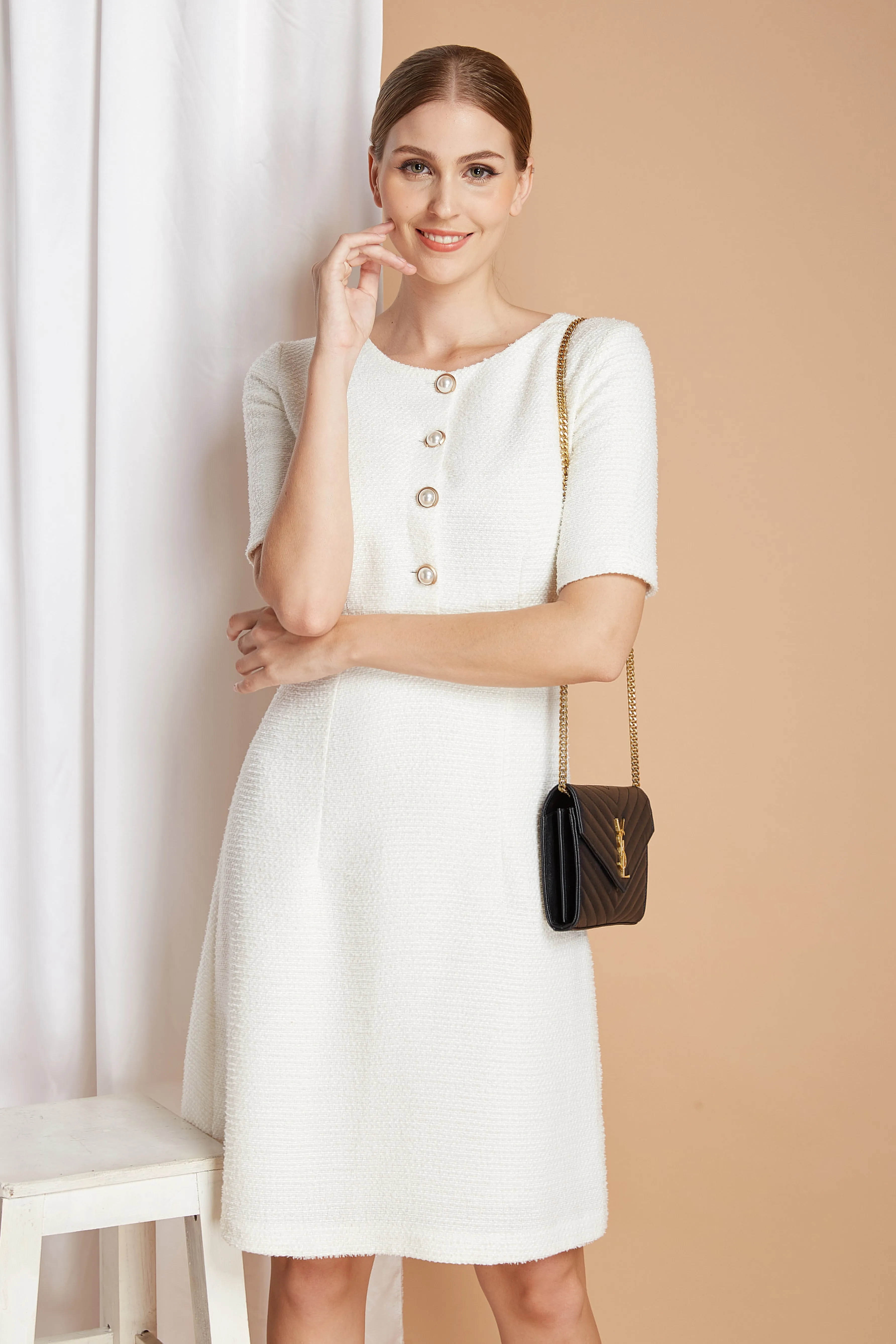 Amelia - white tweed dress