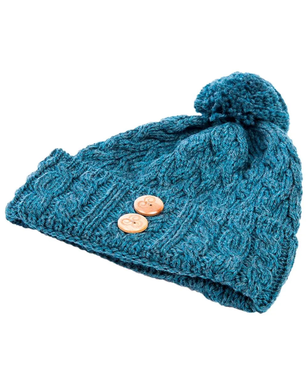 Aran Chunky Knit Button Bobble Hat