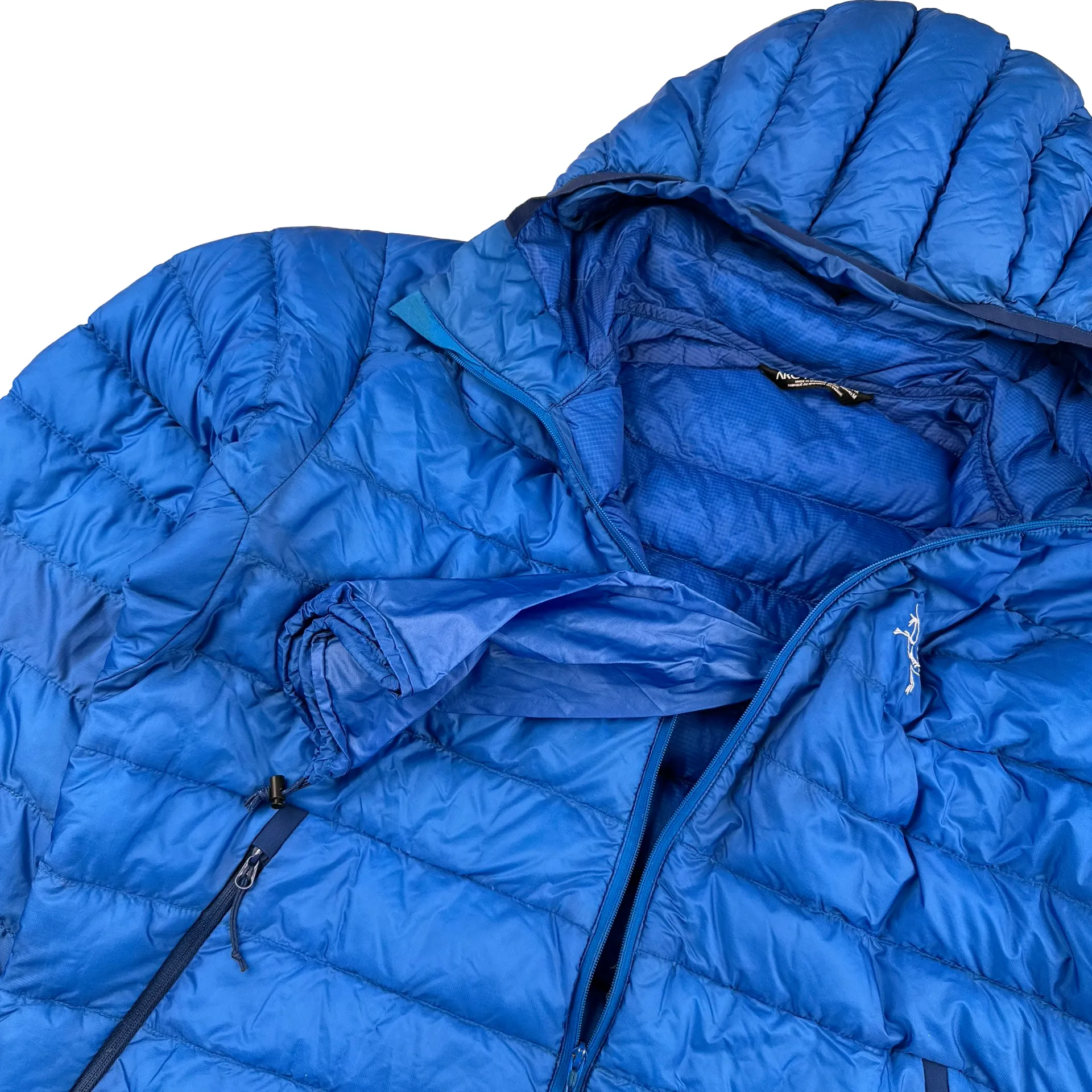 Arcteryx Blue Down Filled Zipped Hooded Jacket- Medium