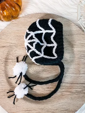 Baby Halloween Costume, Spiderweb Baby Bonnet Hat, Newborn Photography Prop