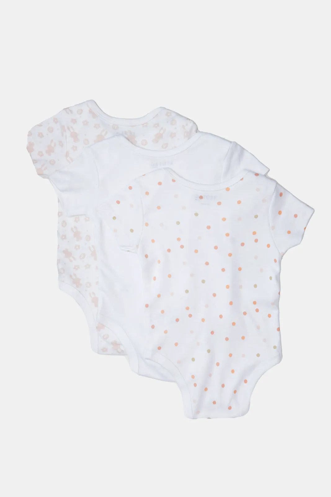 Baby White Printed Bodysuit Set (Pack Of 3)