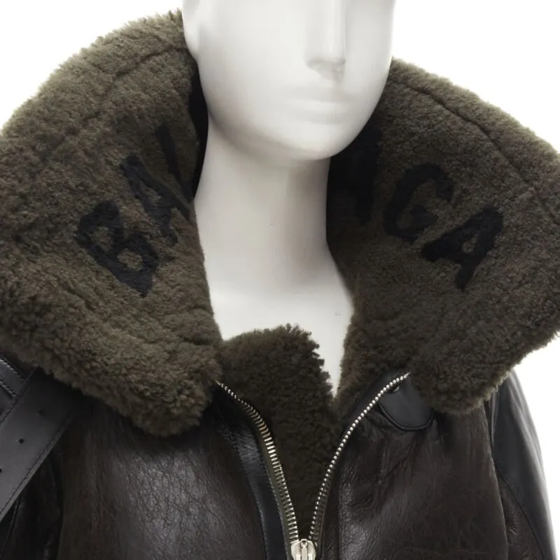 BALENCIAGA Demna 2018 Runway Le Bombardier green shearling aviator jacket XS