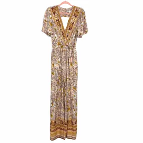 Band of Gypsies Blush Gold Floral Open Back Jumpsuit NWT- Size L