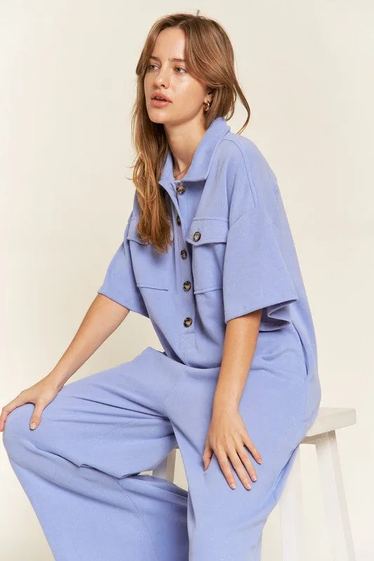 Basic Collar Shirt Wide leg Jumpsuit - Online Exclusive