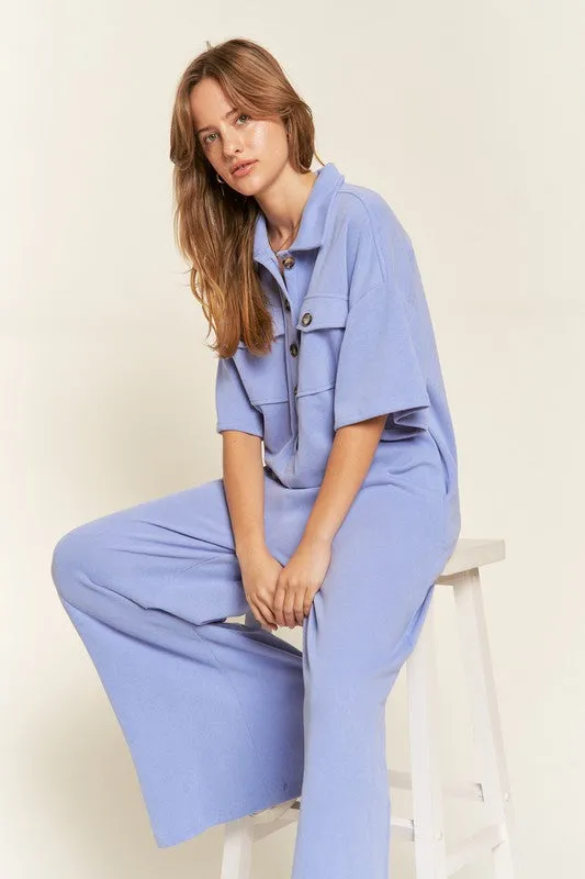 Basic Collar Shirt Wide leg Jumpsuit - Online Exclusive