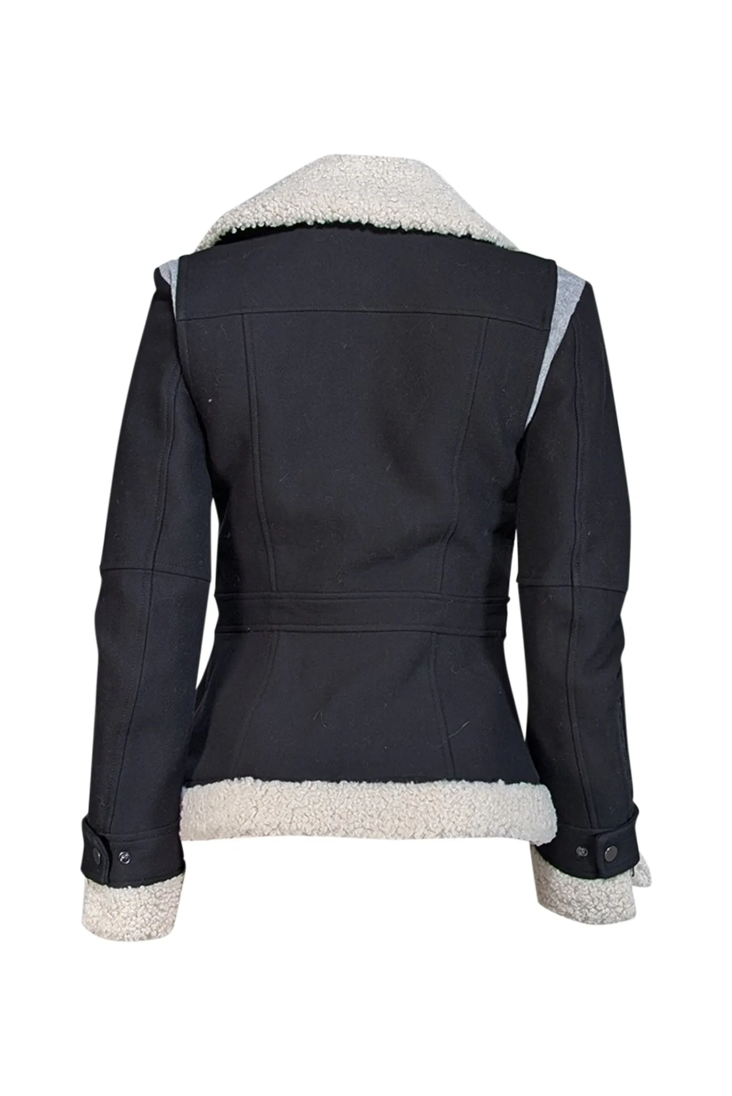 BCBG Max Azria - Black Cotton Moto Jacket w/ Faux Shearling Trim Sz XS