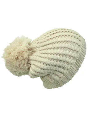 Beige Pom Pom Knit Beanie Cap Hat