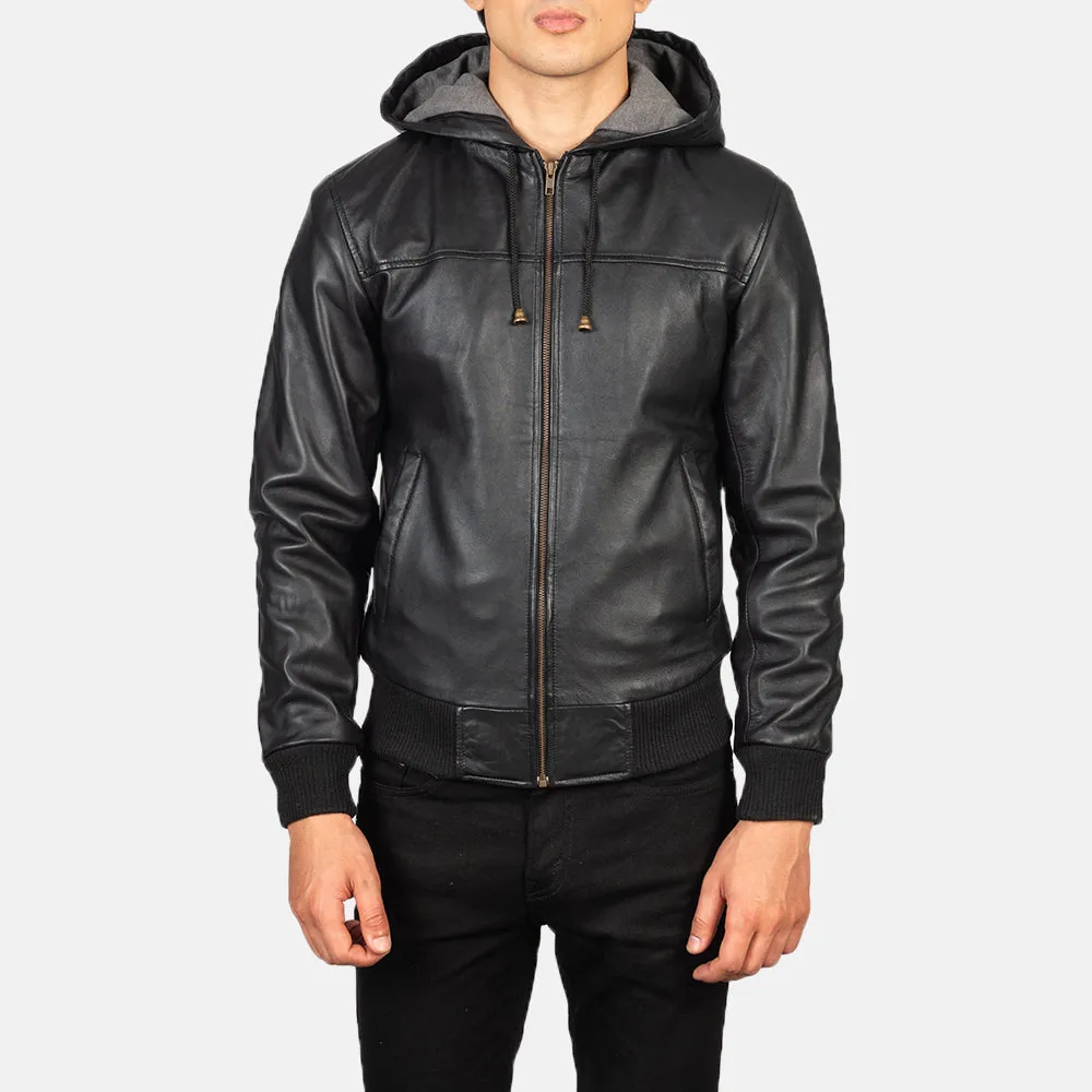 Black Hooded Leather Jacket