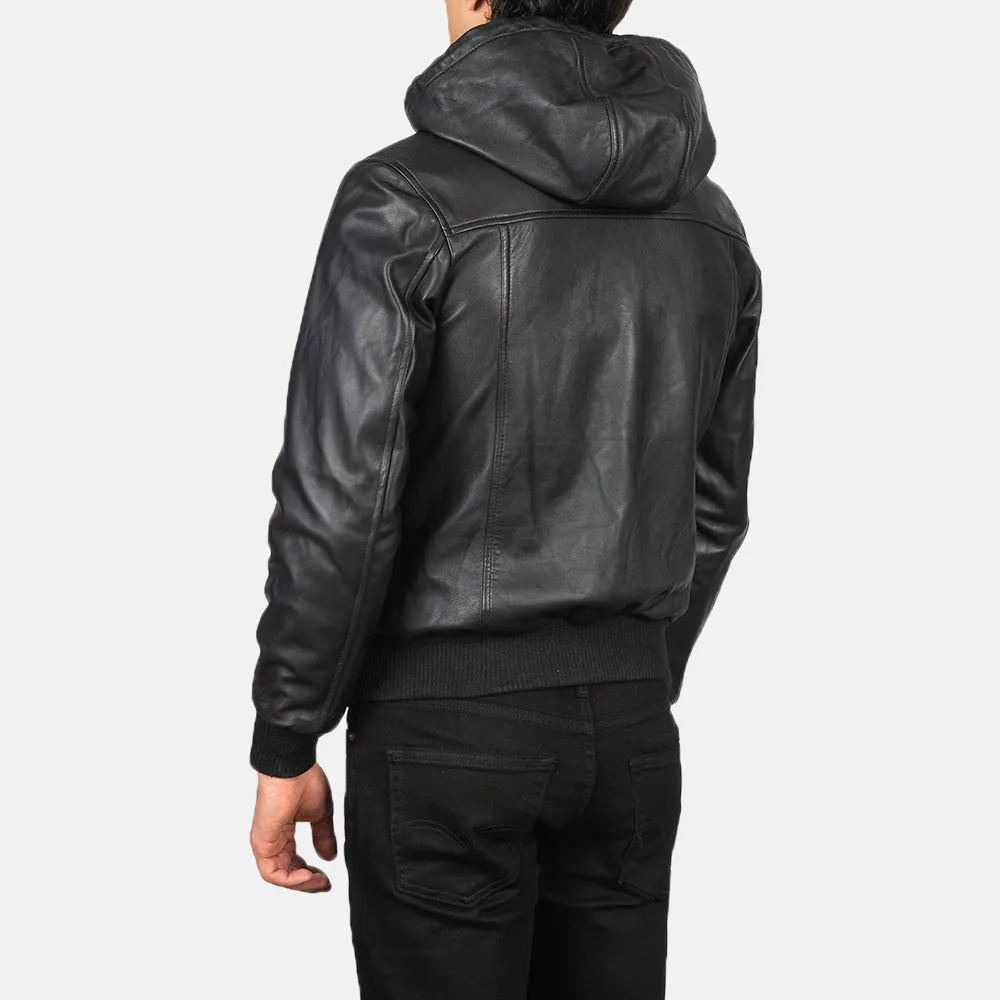 Black Hooded Leather Jacket