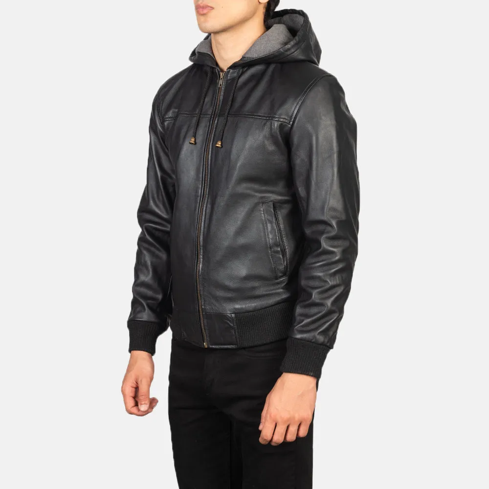 Black Hooded Leather Jacket