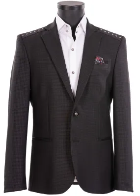 Black Houndstooth Studded Suit