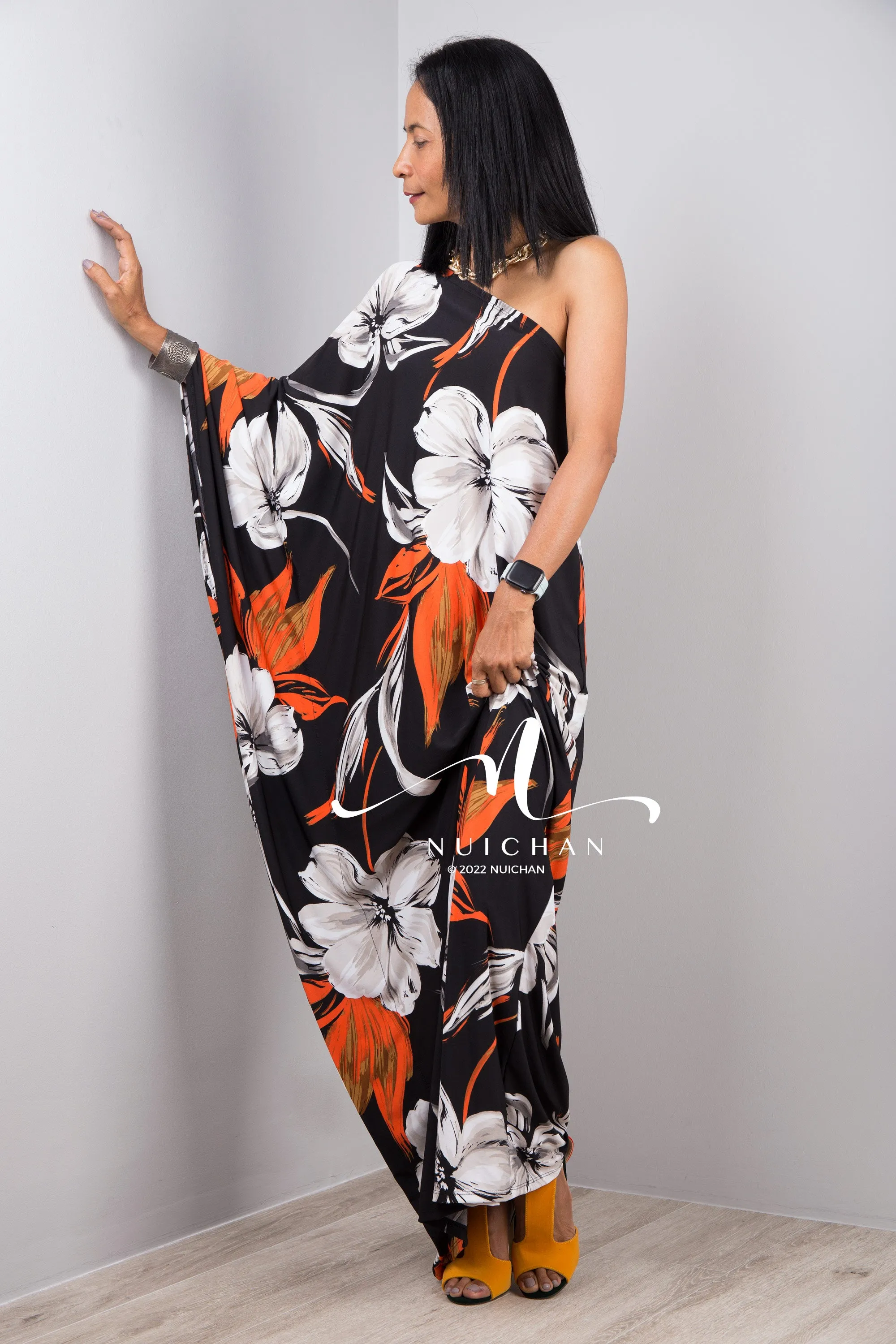 Black One shoulder dress with flower print