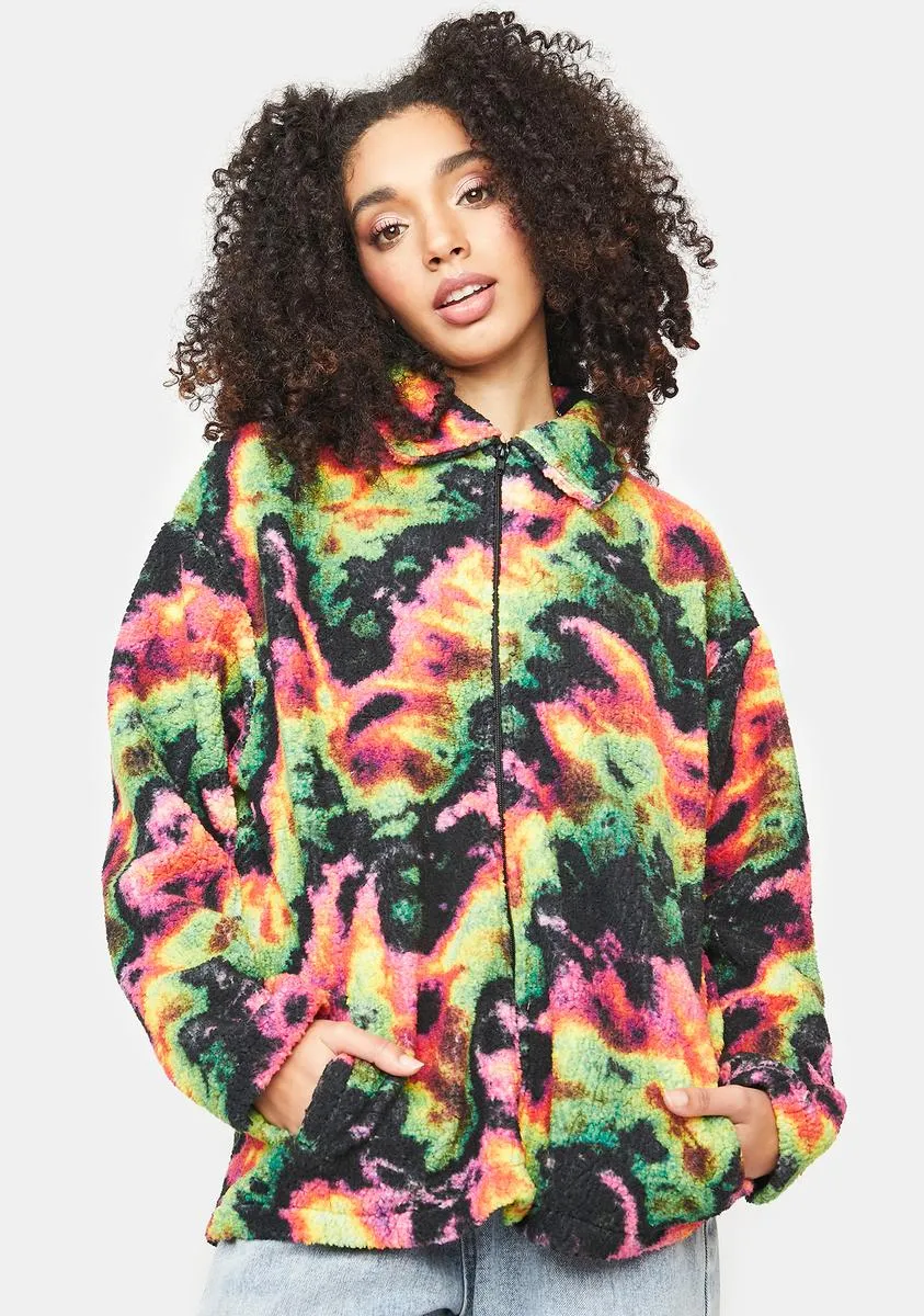 Borg Tie Dye Zip Up Jacket