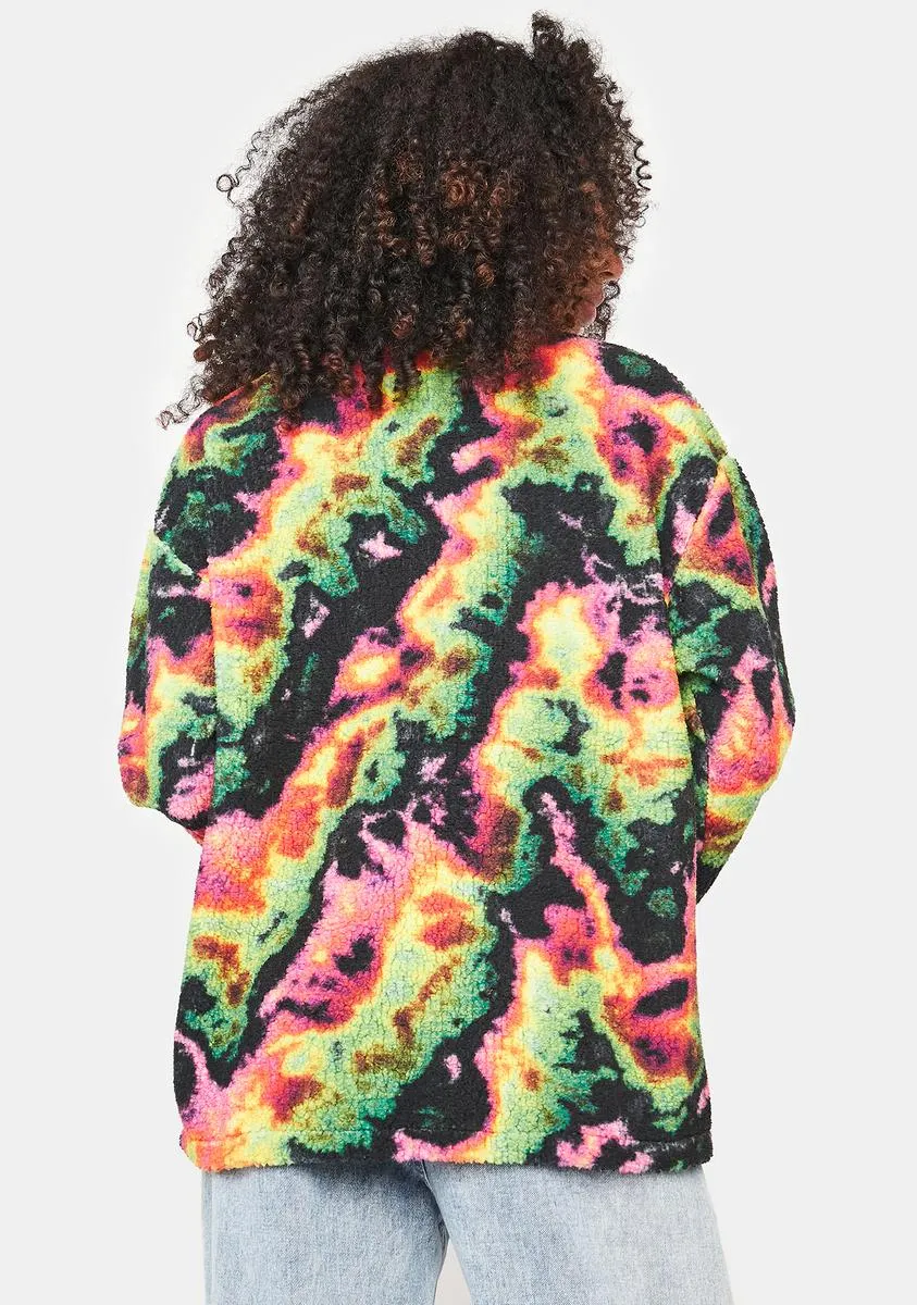 Borg Tie Dye Zip Up Jacket