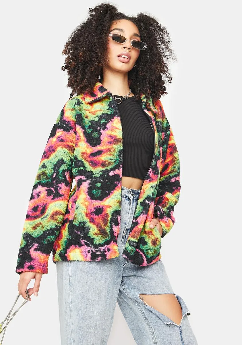 Borg Tie Dye Zip Up Jacket