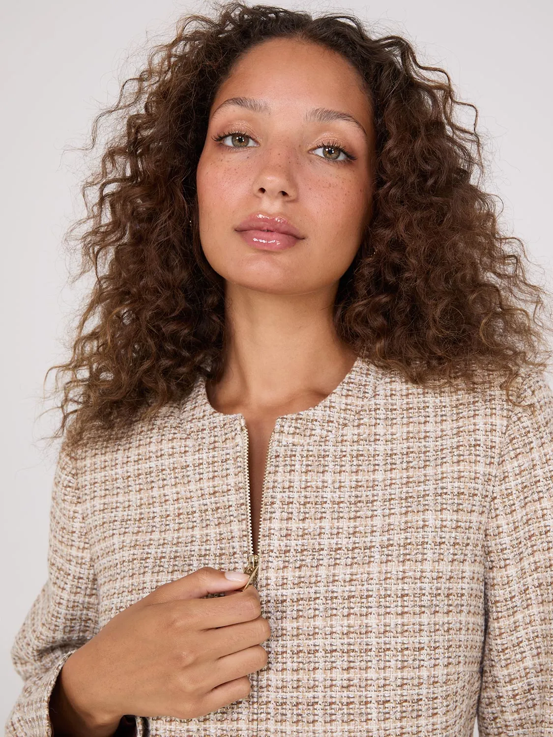 Boucle Zip-Front Blazer