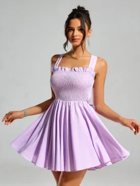 Bow Tie Back Embellished Trim Ruched Dress