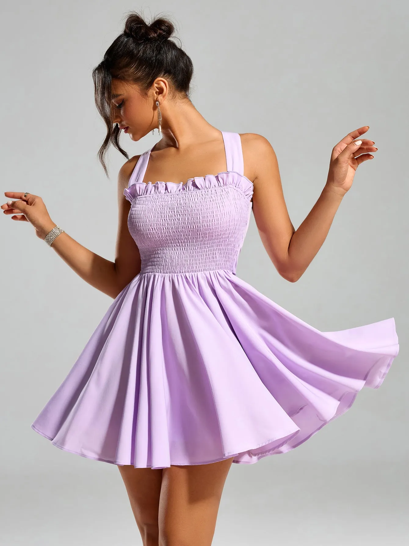 Bow Tie Back Embellished Trim Ruched Dress