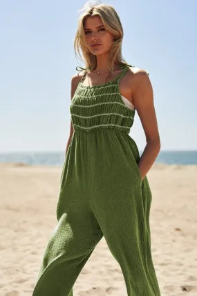 Breezy Escape Sleeveless Smocked Jumpsuit