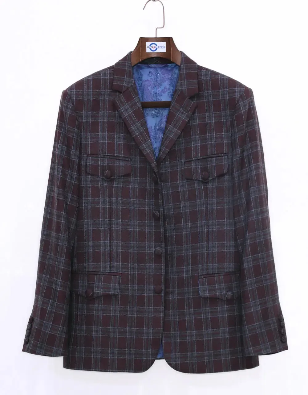 Brown Windowpane Check 4 Button Tweed Jacket  Size 40R