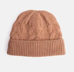 Camel Cashmere Cable Knit Beanie Hat