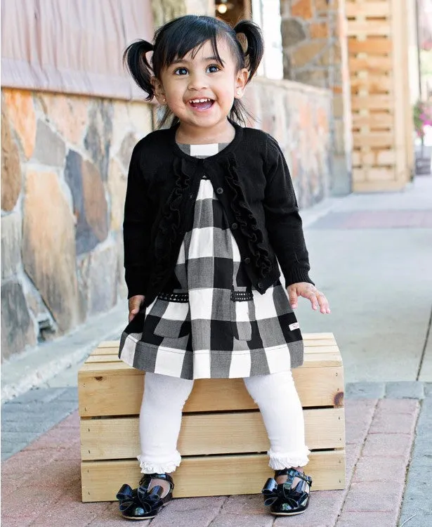 CARDIGAN SWEATER RUFFLE FRONT  BLACK