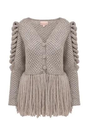 CARDIGAN WITH FRINGES IN GRAY