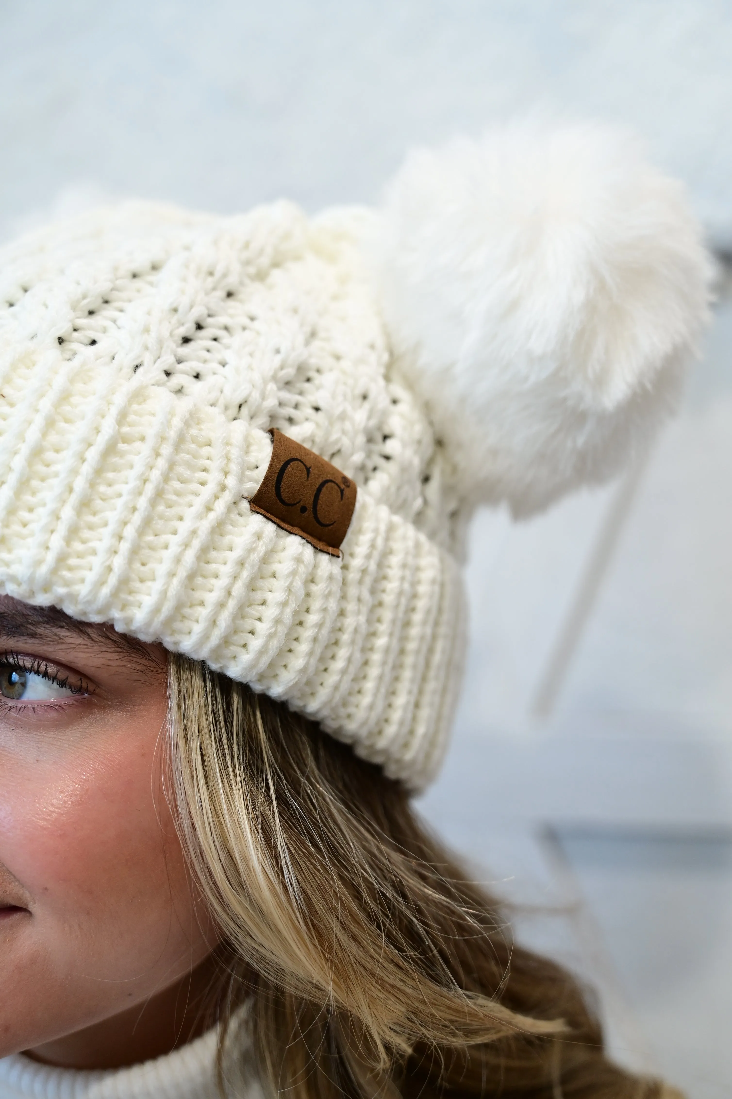 CC KNIT DOUBLE POM BEANIE