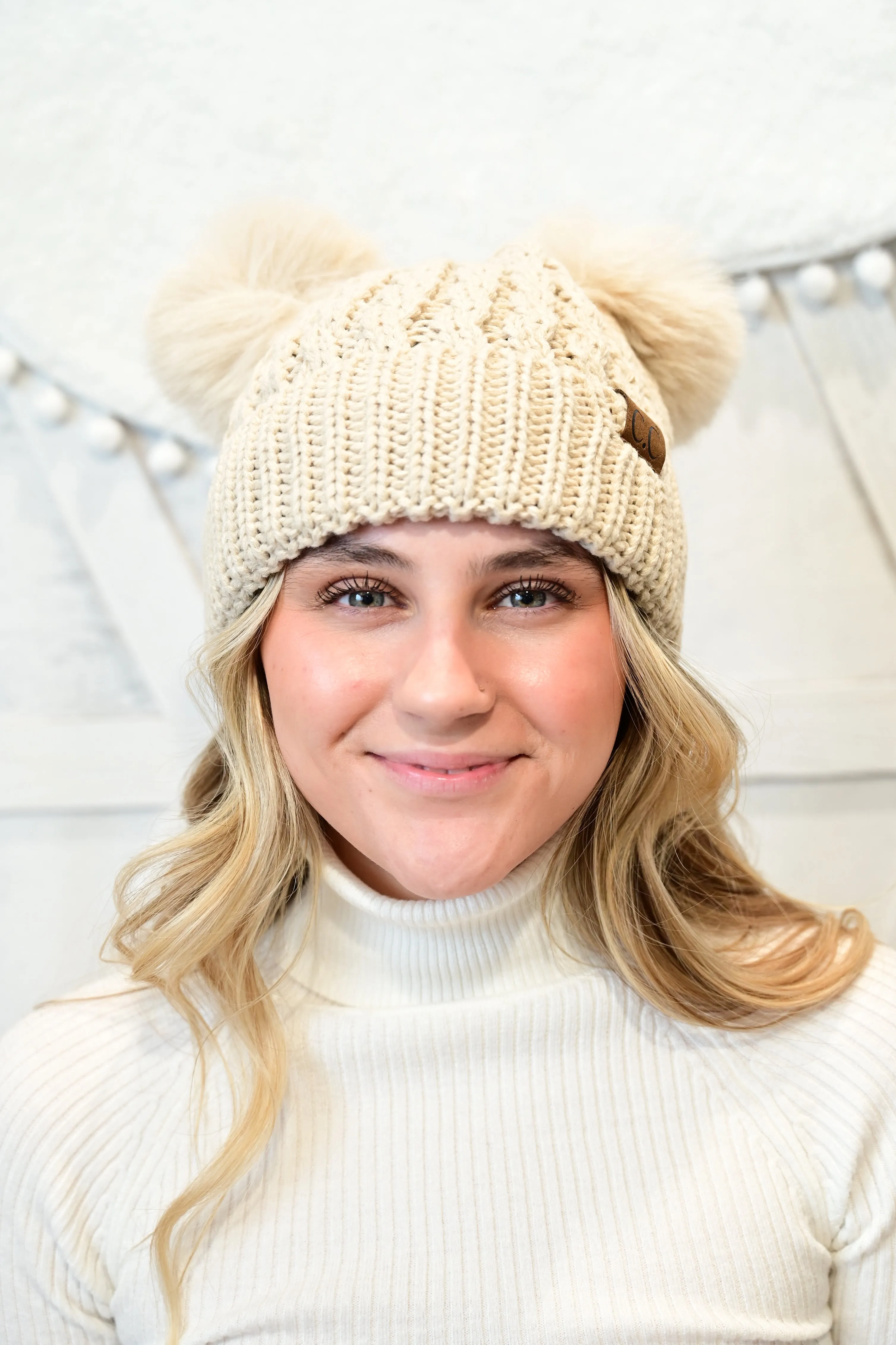 CC KNIT DOUBLE POM BEANIE