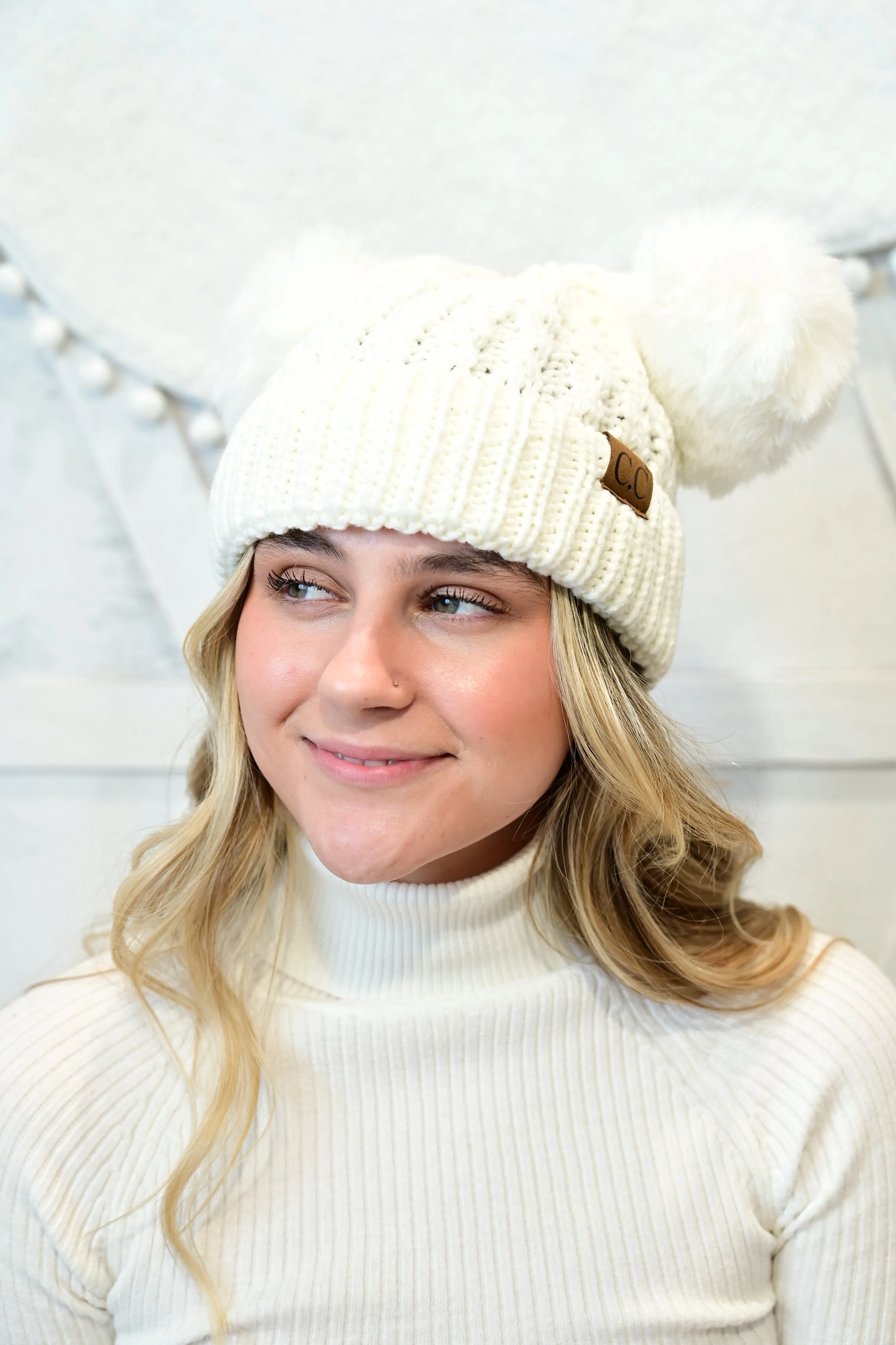 CC KNIT DOUBLE POM BEANIE