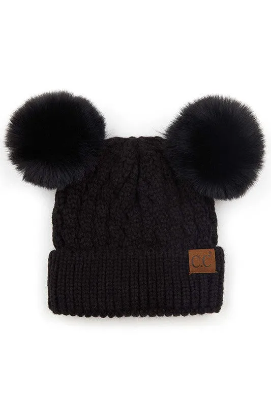 CC KNIT DOUBLE POM BEANIE