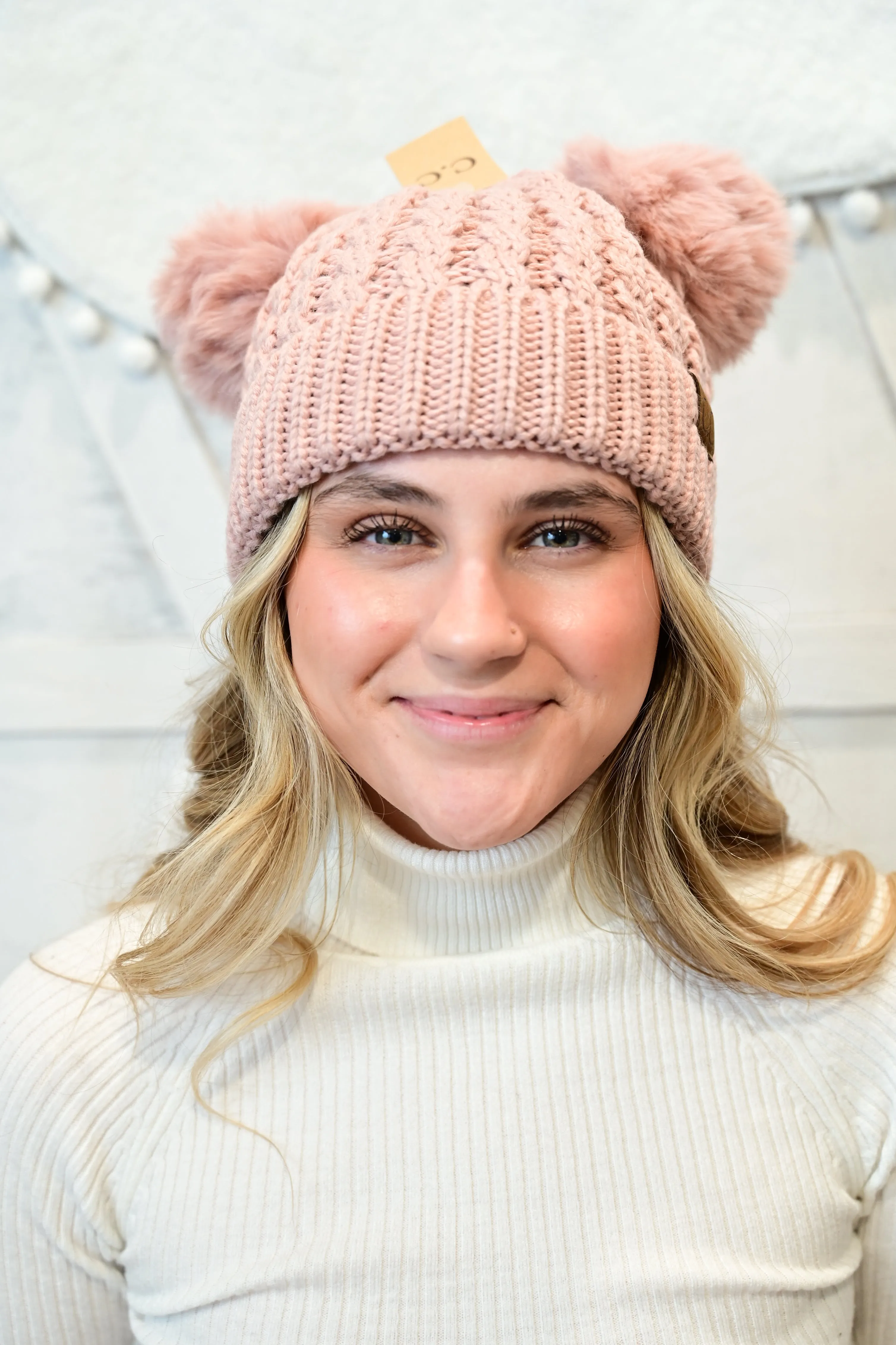 CC KNIT DOUBLE POM BEANIE