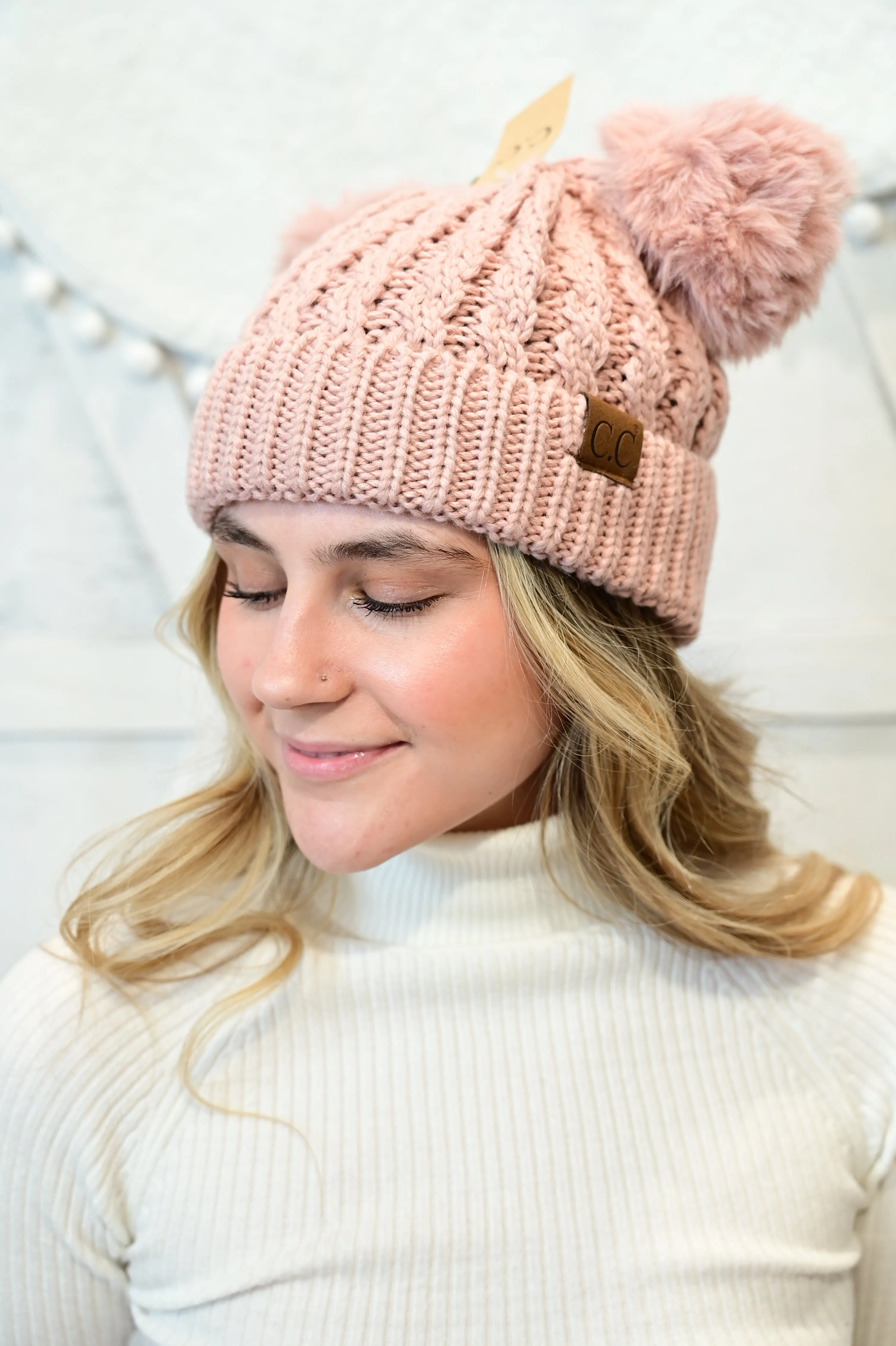 CC KNIT DOUBLE POM BEANIE