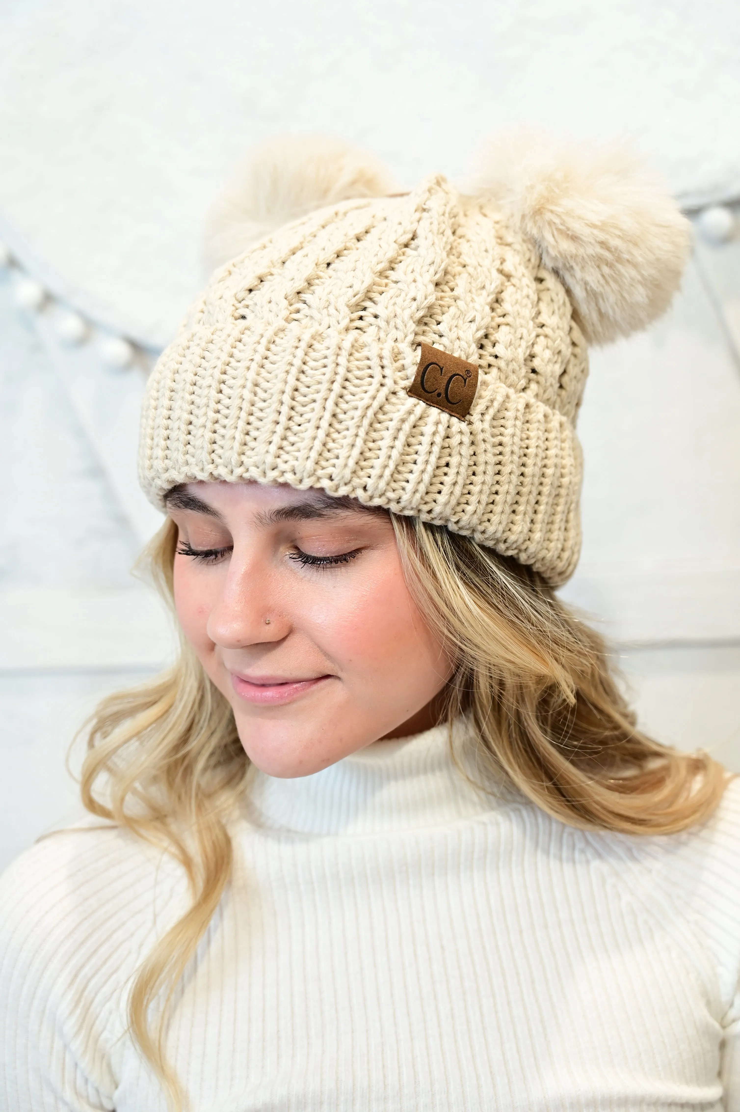 CC KNIT DOUBLE POM BEANIE