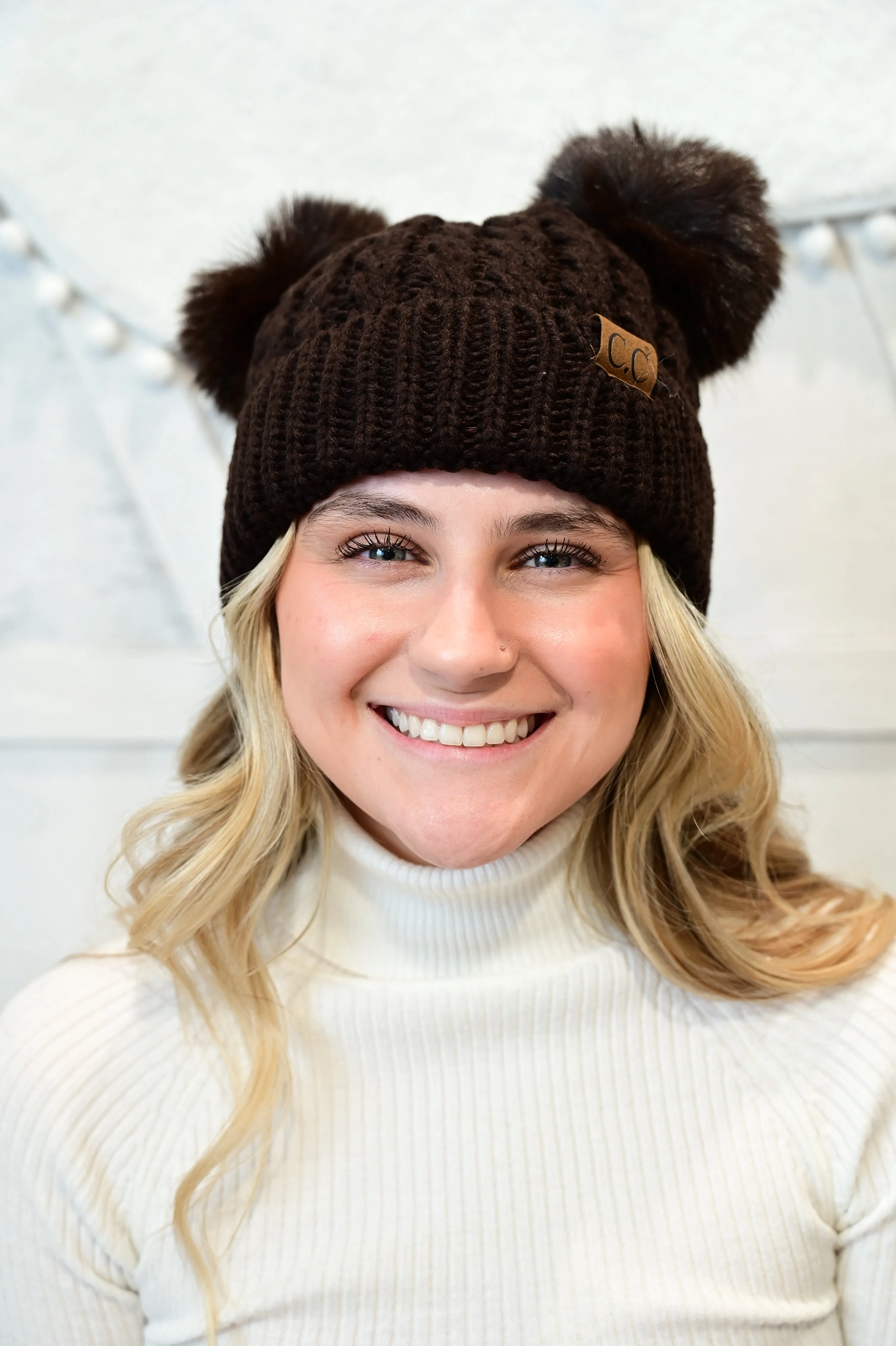 CC KNIT DOUBLE POM BEANIE