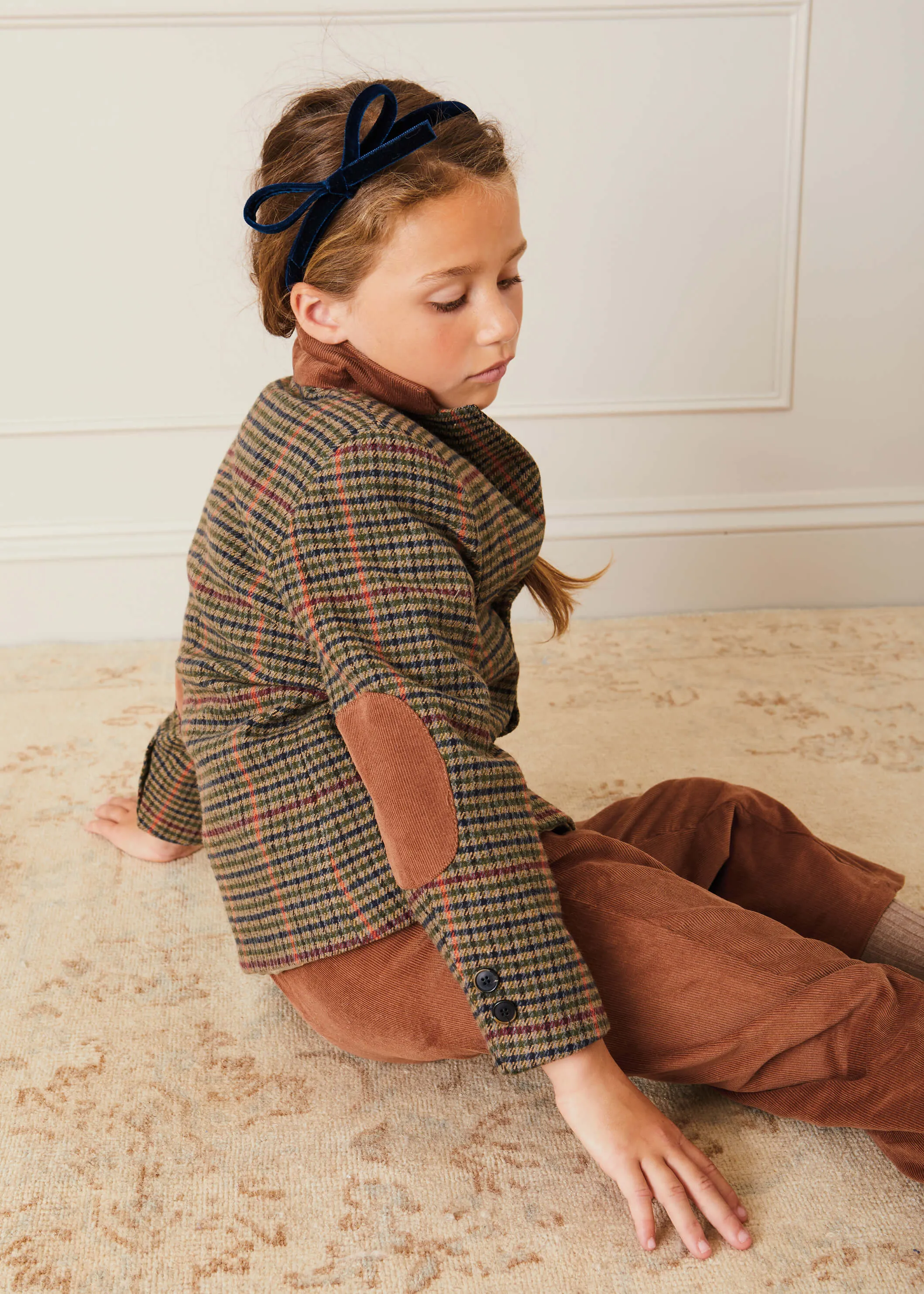 Check Tweed Three Button Blazer Jacket In Brown (4-10yrs)