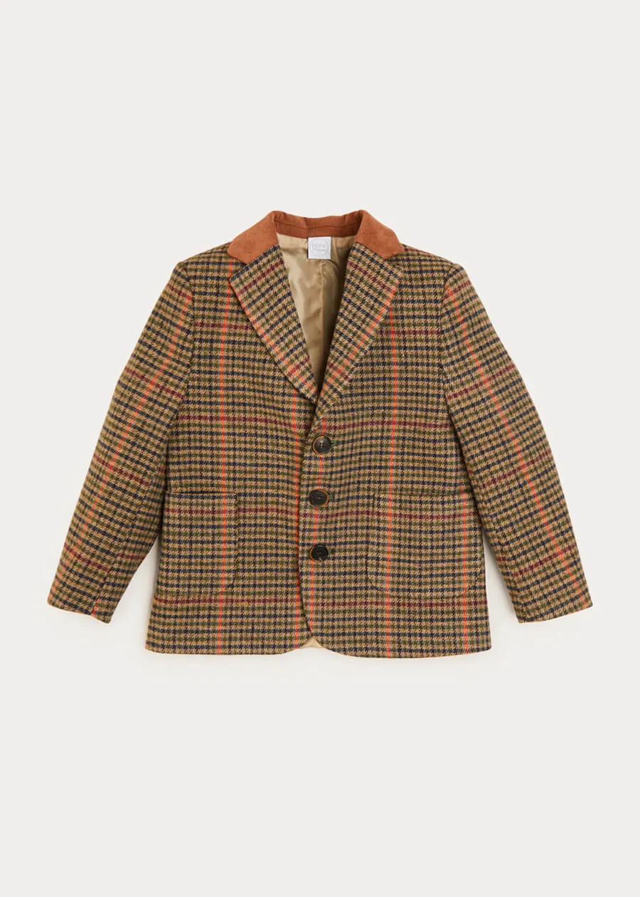 Check Tweed Three Button Blazer Jacket In Brown (4-10yrs)