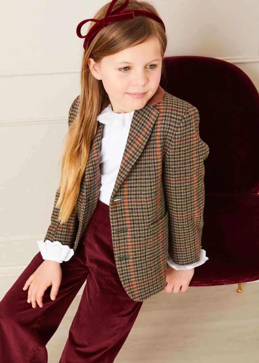 Check Tweed Three Button Blazer Jacket In Brown (4-10yrs)