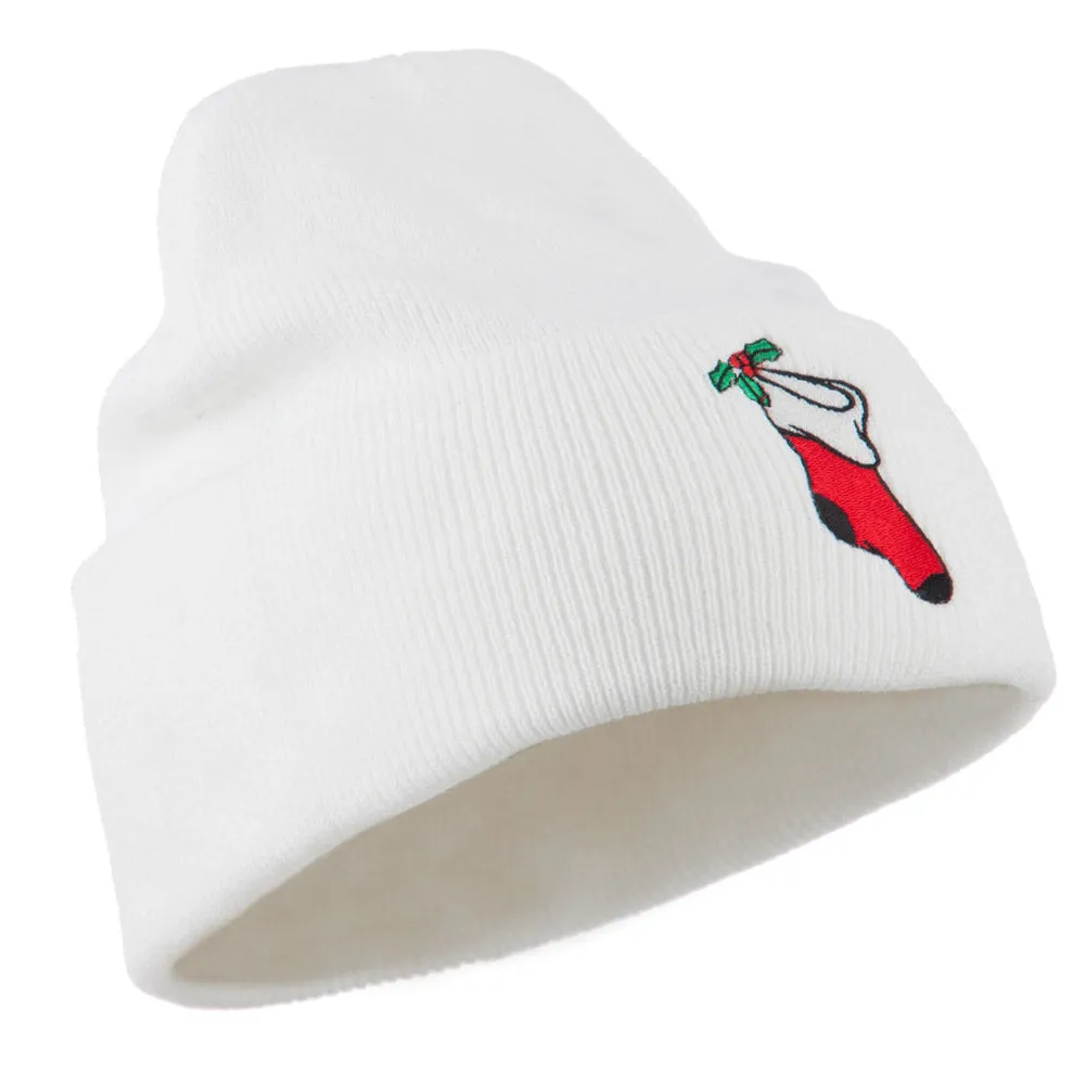 Christmas Stocking with Mistletoe Embroidered Long Beanie